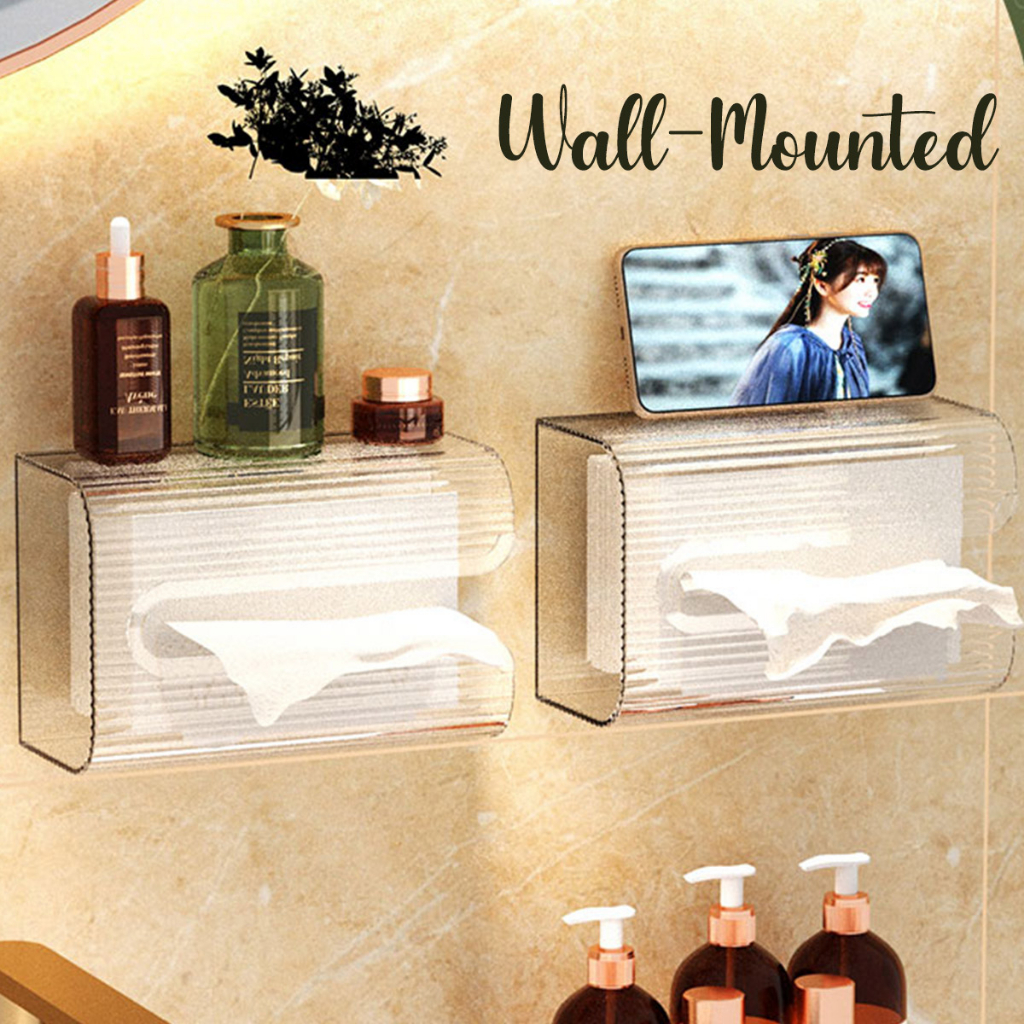 Wall Mounted Clear Plastic Tissue Holder Bathroom Counter Paper Towel