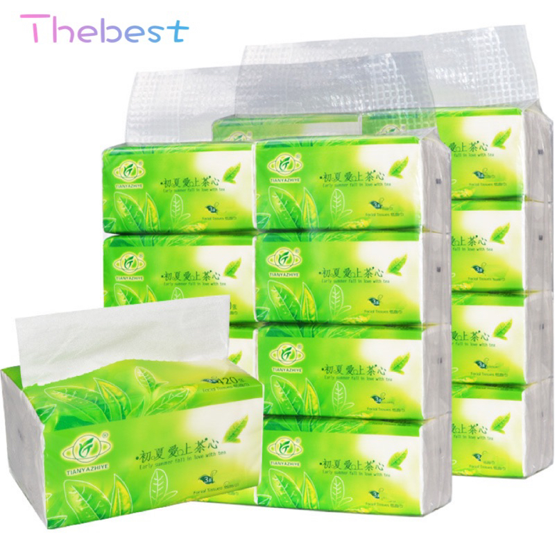 (300 sheets x 8 Packs) Organic green tea Facial Tissue Paper towel 3