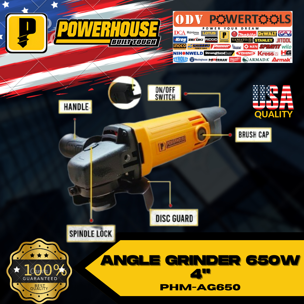 POWERHOUSE Angle Grinder 650W 4" Inch Cutting Grinder Torque Force