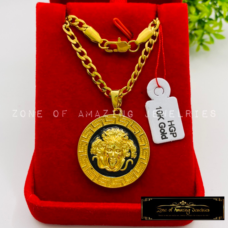 zoaj.ph Unisex Black & Gold Round Medusa Necklace with Cadena Chain ...