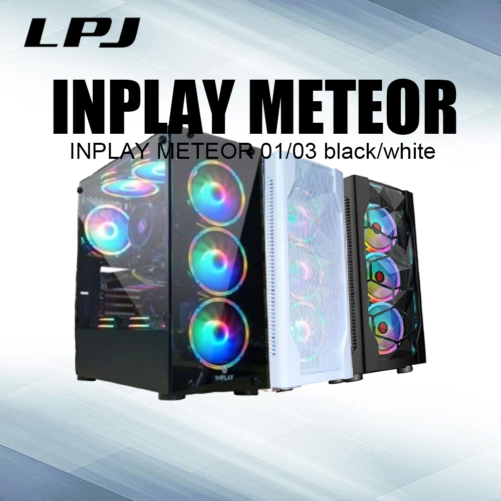 Inplay Meteor 03 tempered glass ATX case white/black pc case gaming ...