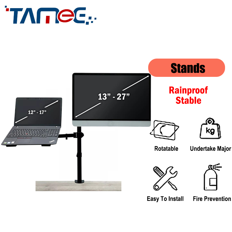 Tamee Dual Monitor Mount Bracket with Laptop Stand Tray Adjustable Arm