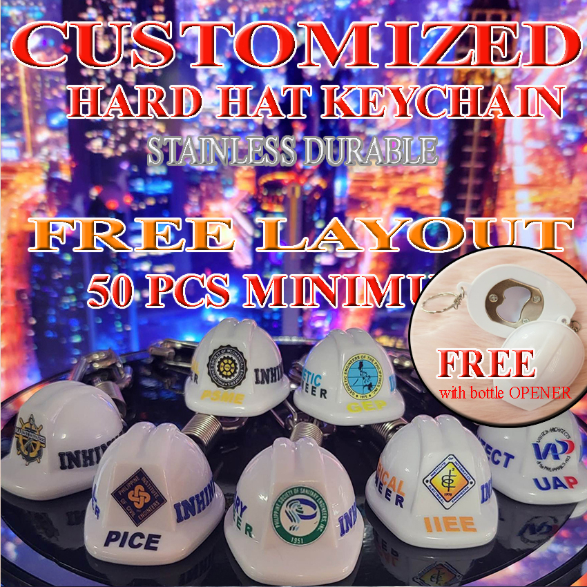 50pcs Customized / Personalized Hard Hat Keychain FREE HARD HAT BOTTLE