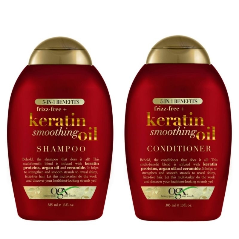 OGX Keratin Smoothing Oil Shampoo/Conditioner For Frizzy Hair 385mL