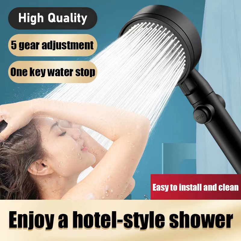 5-speed Booster Shower Head Water Saving Flow High Pressure Spray Nozzl ...