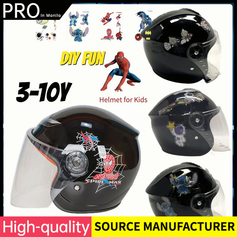 Black DIY Helmet For Motorcycle Kids Full Face with Stickers