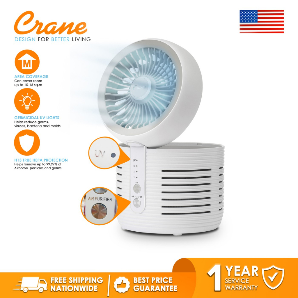 Crane 3in1 True Hepa H13 Desktop Air Purifier+Fan+Uv for Sneezing