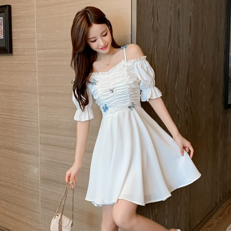 Korean mini white dress for woman casual Off Shoulder dress cocktail dress formal puff sleeve dress Shopee Philippines