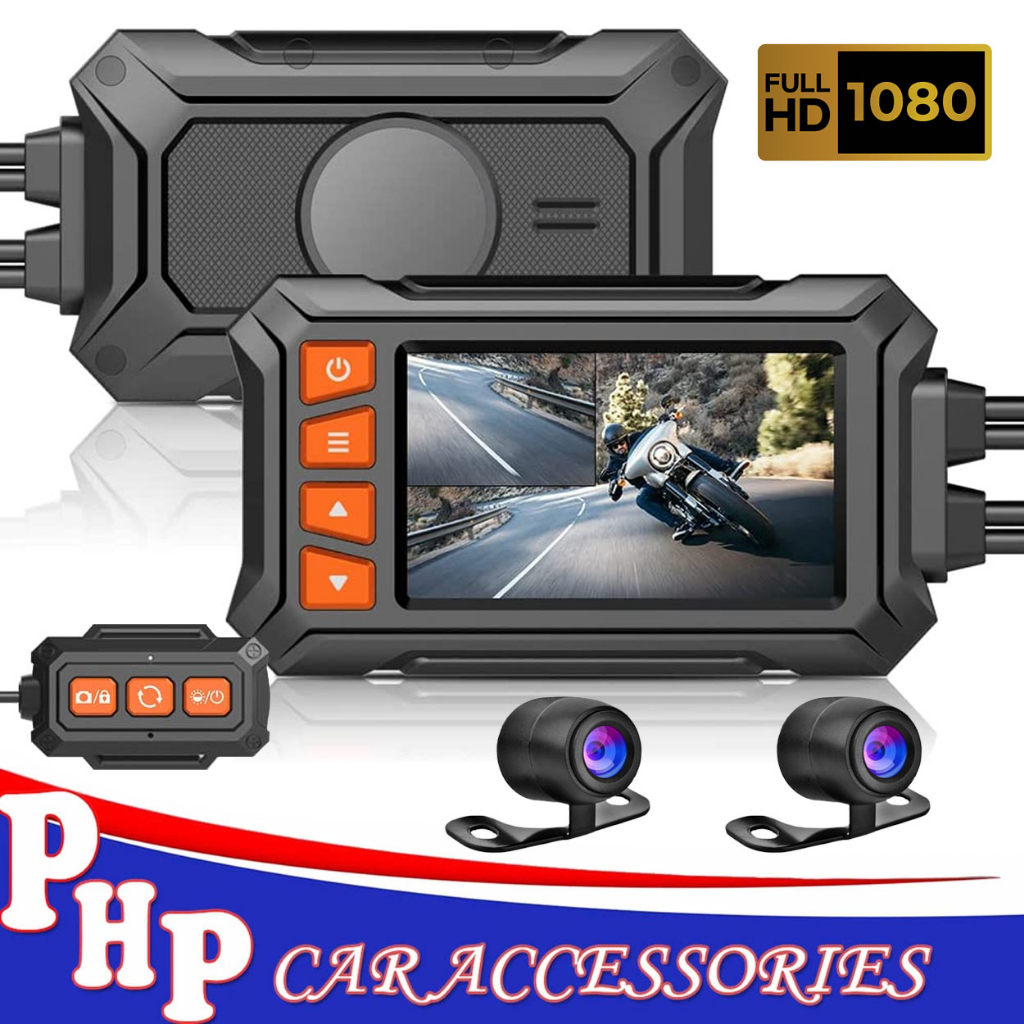 Dual 2K 1080P 30fps Motorcycle Camera, All Waterproof Dash Cam 3'' IPS