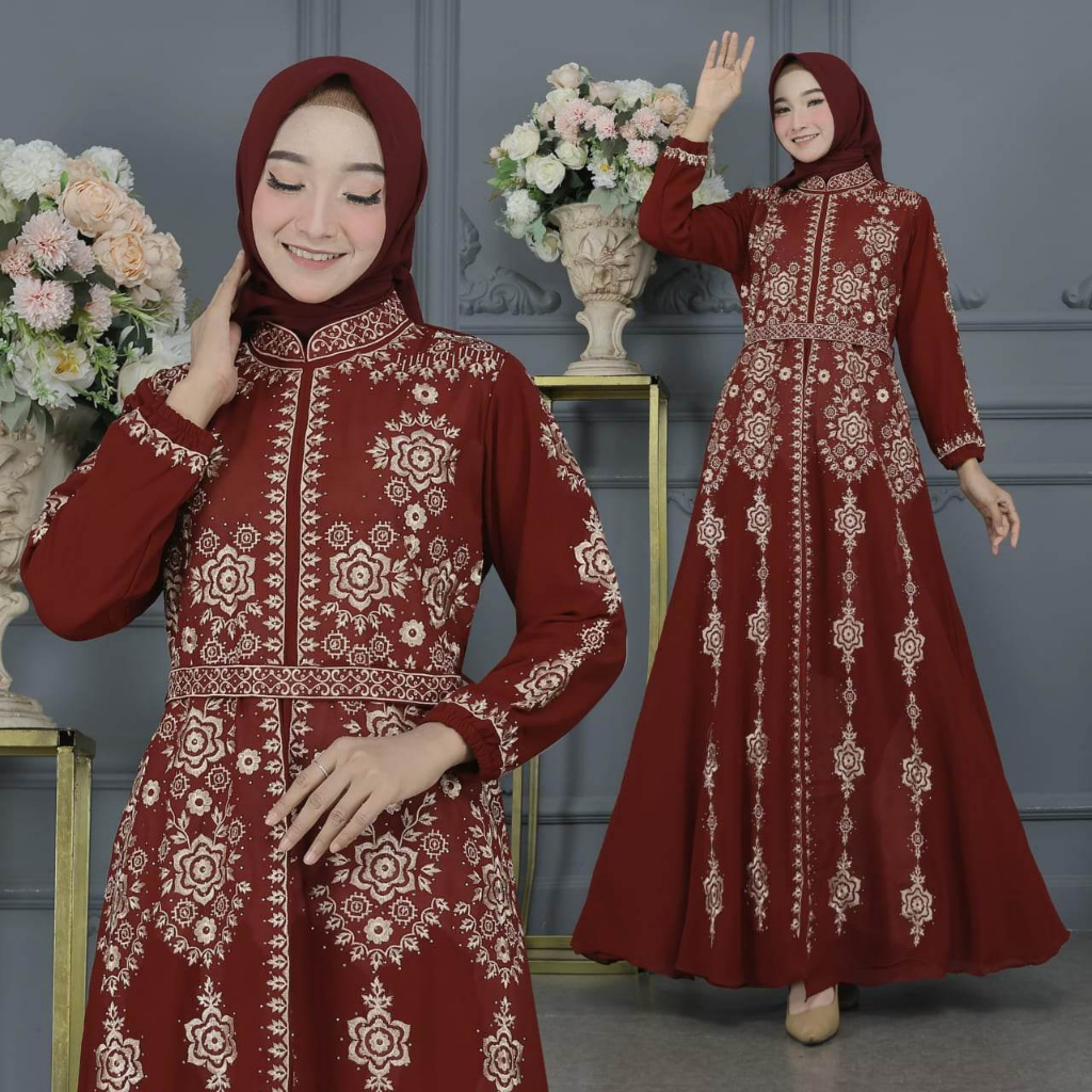 NURMALA MAXI DRESS MUSLIMAH DRESS MUSLIM TERNO HIJAB | Shopee Philippines