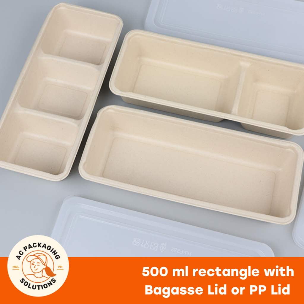 (10s/50s) 500 ml Rectangle Sugarcane Bagasse 1 Div, 2 div, 3 div with ...