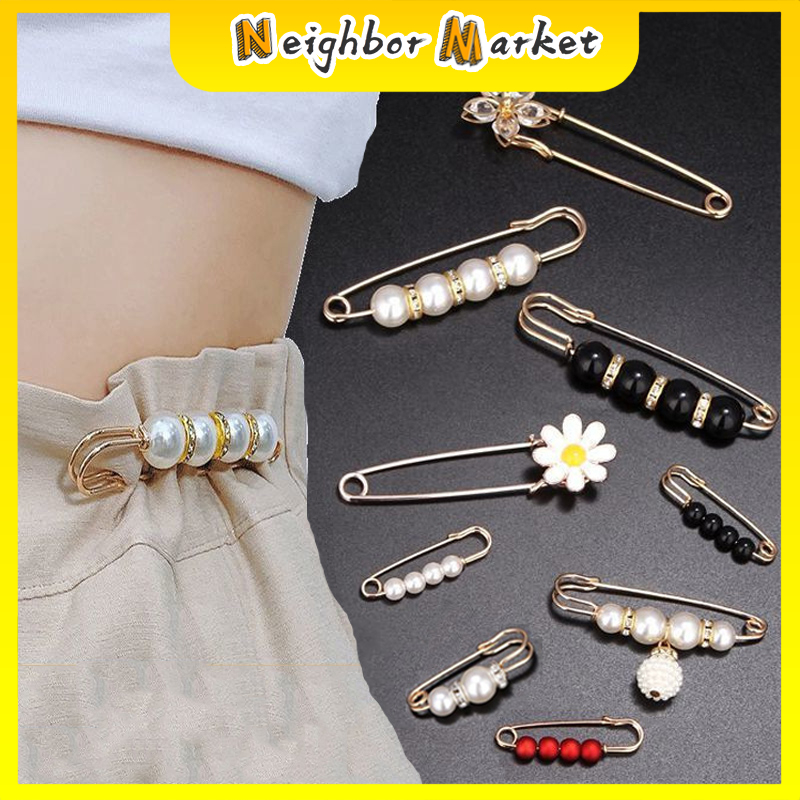 1pc Pearl Brooch Tightening Waistband Pin Opening Bottom Metal Pearl Cute Brooch Pin Jewelry 