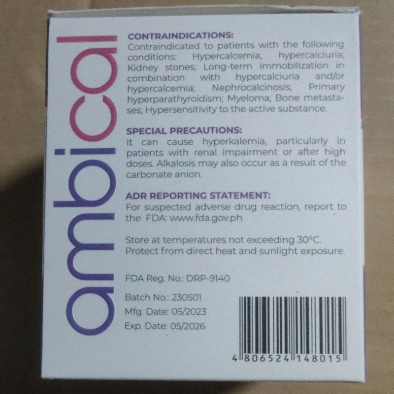 AMBICAL Calcium 500mg Box of 100 Tablets | Shopee Philippines