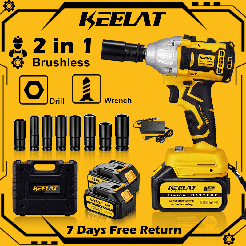 KEELAT KID003 Cordless Impact Wrench 1/2" Brushless Wrench Screwdriver