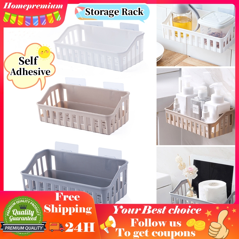 Bathroom Plastic Storage Rack Self Adhesive Seamless Kitchen Wall