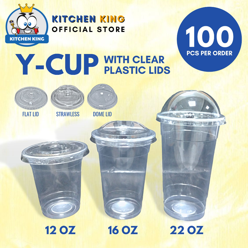 100pcs Y Cup Plastic Pp Milk Tea Cup 12oz 16oz 22oz Flat Lid Strawless Lid Dome Lid 3683