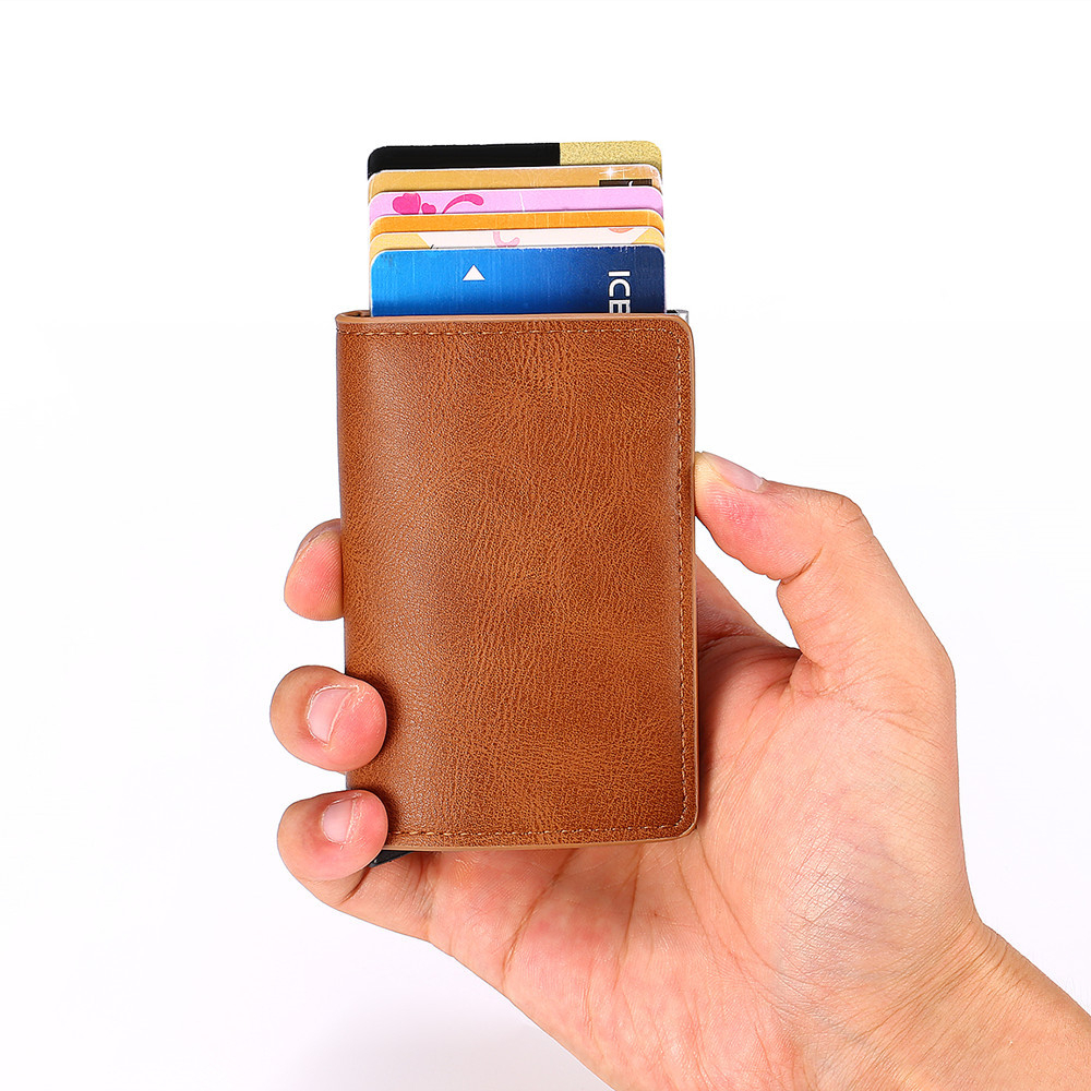 PU Leather RFID Card Ejector with Wallet Bills Paper Slim Minimalist RFID Wallet Shopee