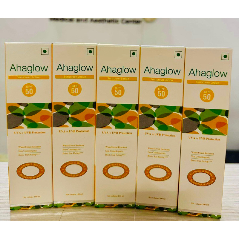 Ahaglow Sunscreen Lotion SPF 50 100 ml (Nonsticky) expiration 7/2024