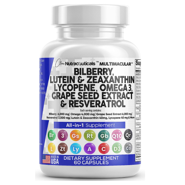 Lutein & Zeaxanthin Eye Supplement with Lycopene Resveratrol Grape Seed