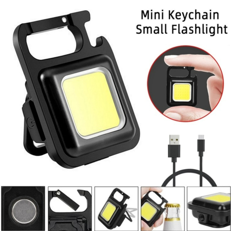 Portable Mini COB LED Flashlight USB Rechargeable Keychain Light Pocket