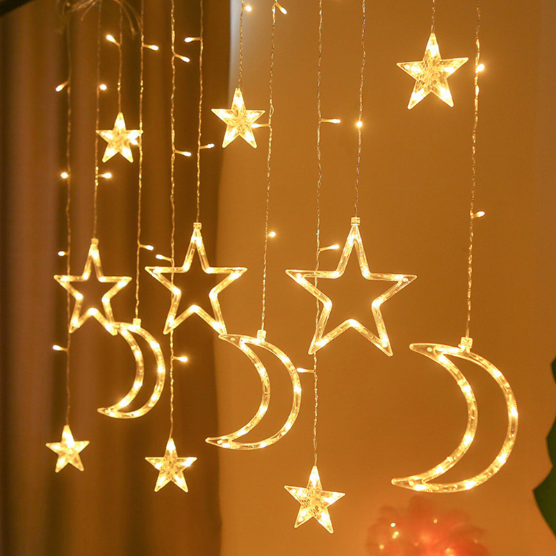 Solar Light star moon curtain light 3.5M LED Light Christmas Lights ...