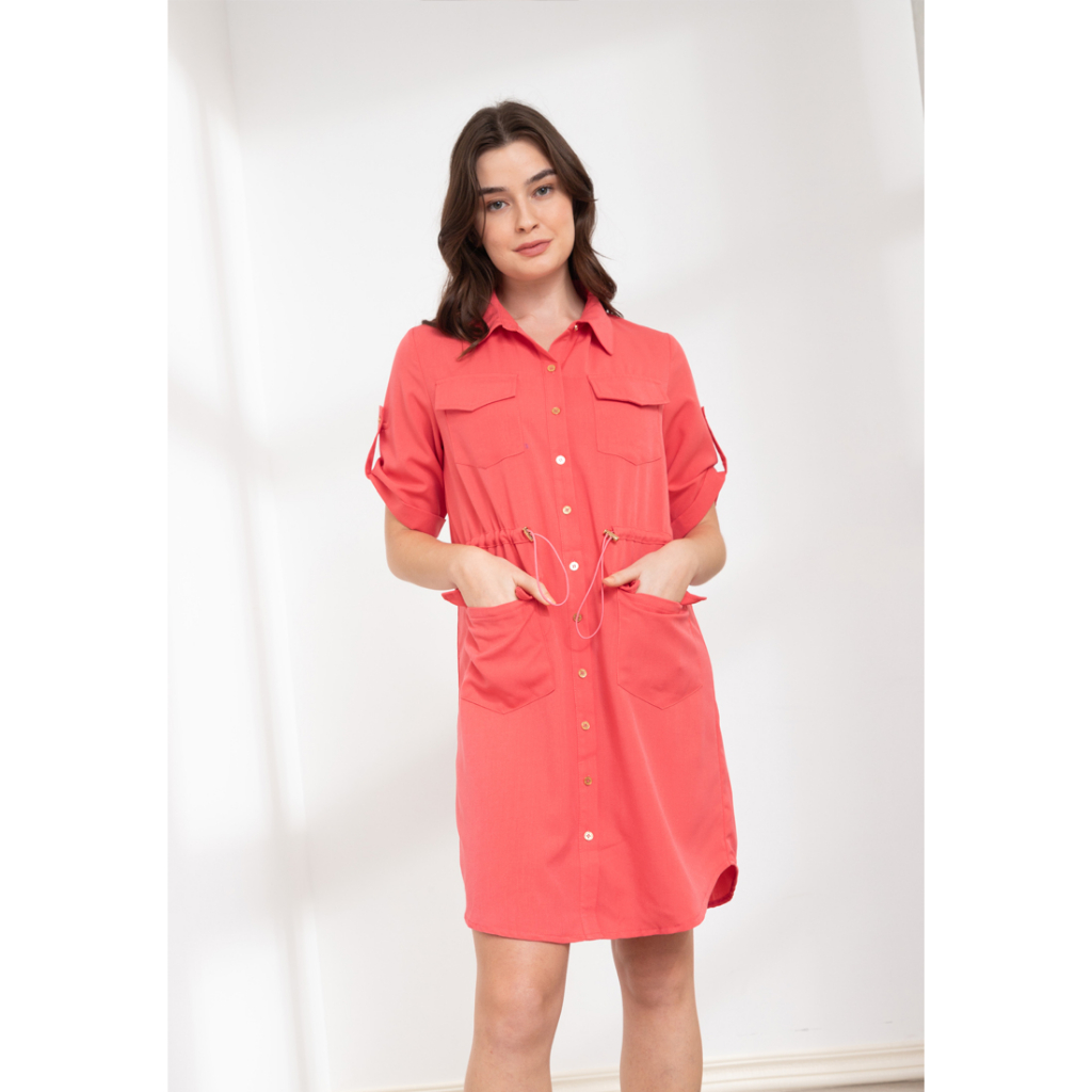 Krizia Button Down Shirt Dress with Roll Tab Sleeve Dress Shopee Philippines