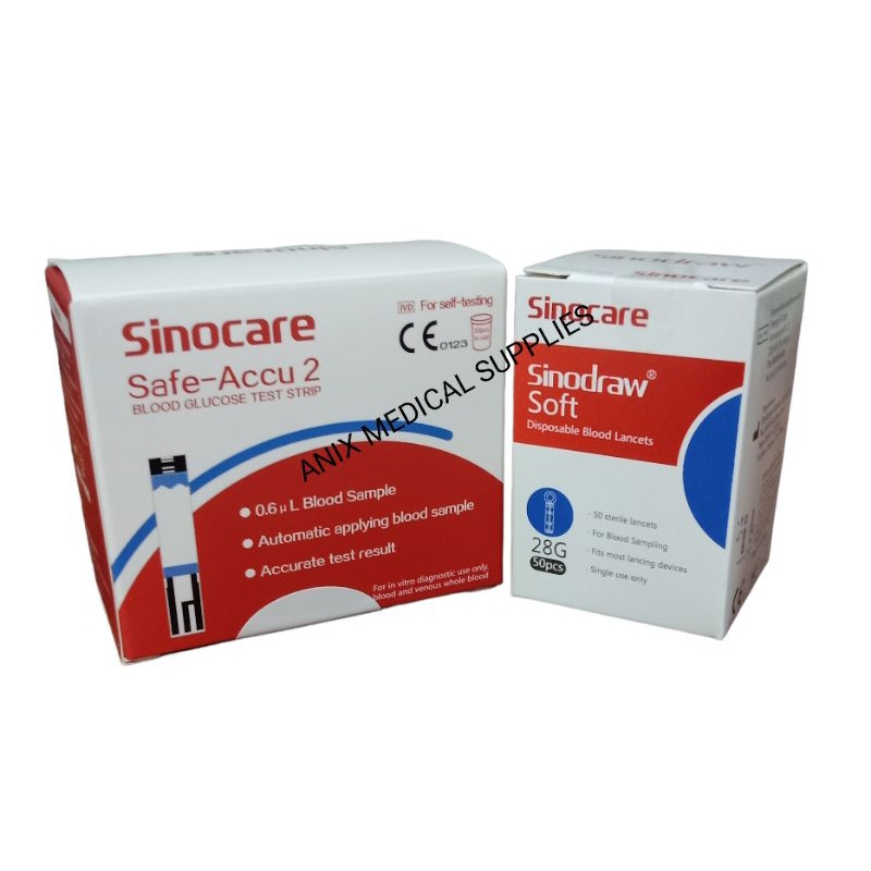 SINOCARE SAFEACCU 2 STRIPS 50's with Free Lancets 50pcs Shopee