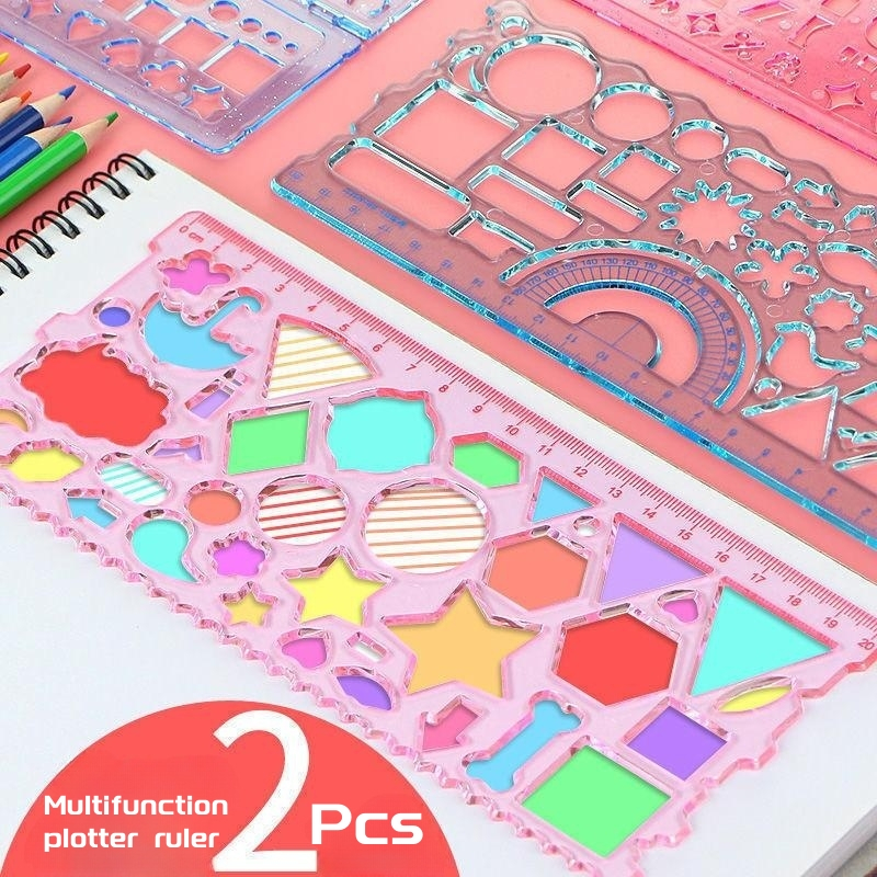 2 in 1 Soft Plastic Lenticular Ruler Hollowed Out Geometry Ruler