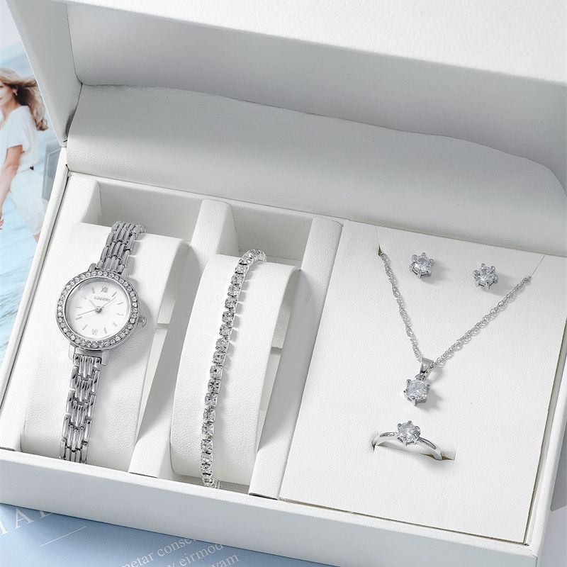 Woman Watch Silver Steel Strap Bracelet Set Casual Watch set Fashion ...