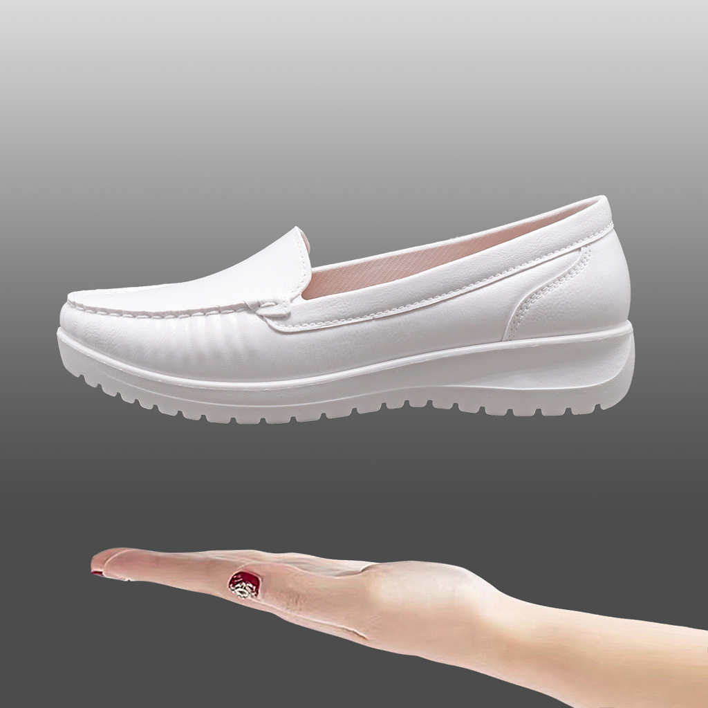 Solid white leather nursing shoes clearance