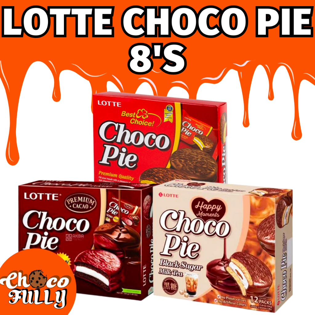 Korea's Lotte Choco Pie 8 box (Original, Cocoa, Black Sugar Milktea