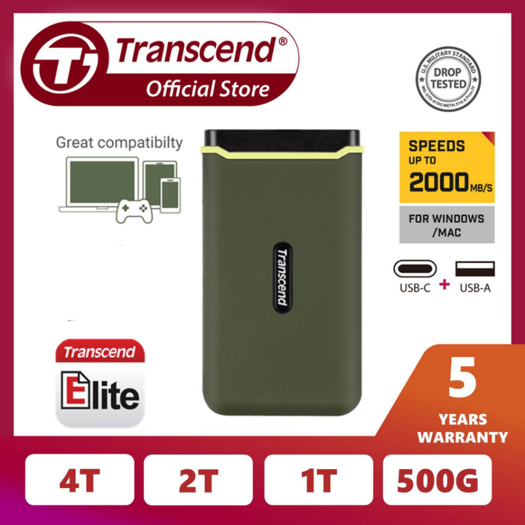 Transcend Portable SSD ESD380C 1TB/2TB/4TB USB 3.2 Gen 2x2 , Type C Up ...