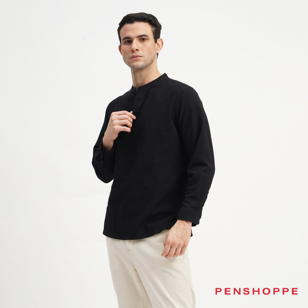 Relaxed Fit Shirt with Notched Collar – PENSHOPPE