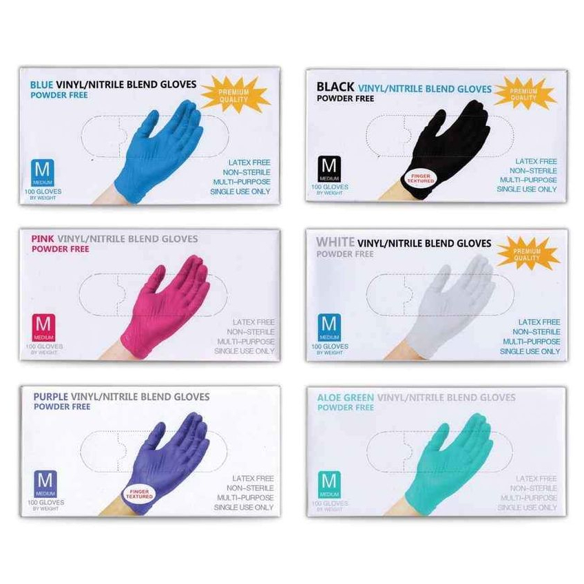 100PCS Disposable Vinyl Nitrile Blend Gloves (Blue/Black/Pink/White