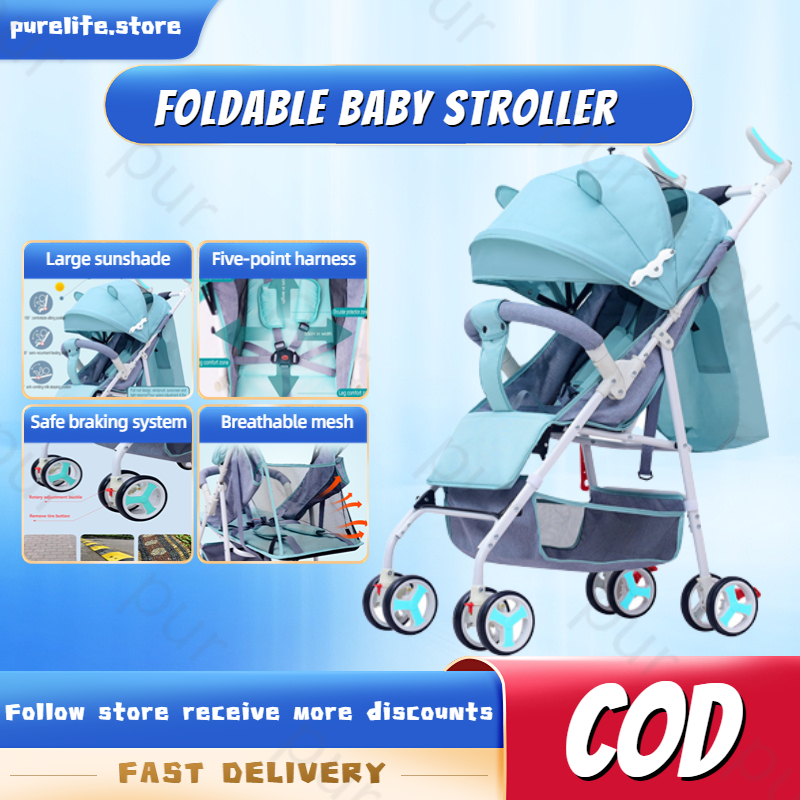 Leycus 90kg Baby Stroller, Folding 360 Rotating Handle Inner Width 38cm  Reclining Light