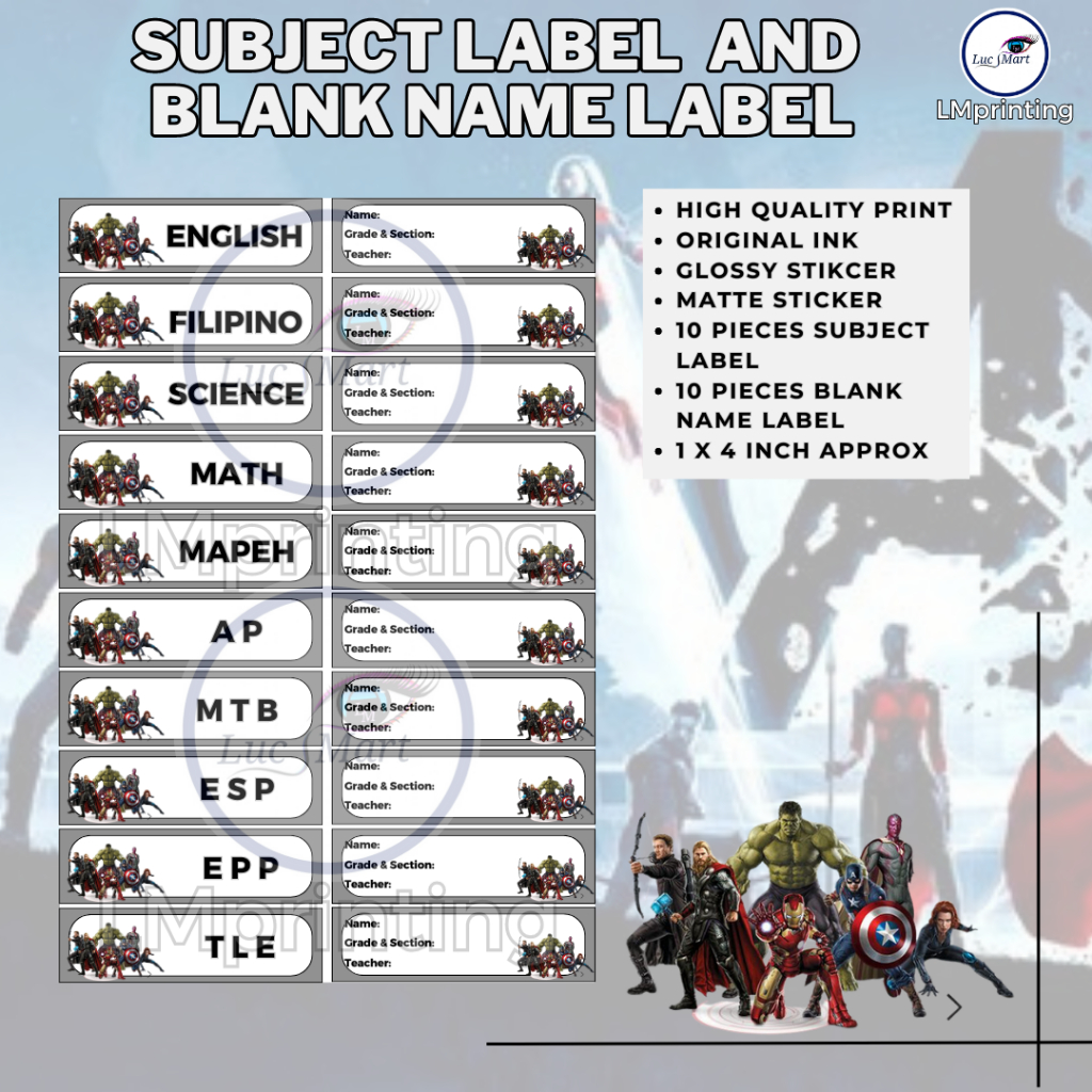LUCSMART fast shipping -MARVEL AVENGERS THEMED STICKER LABEL AND NAME ...