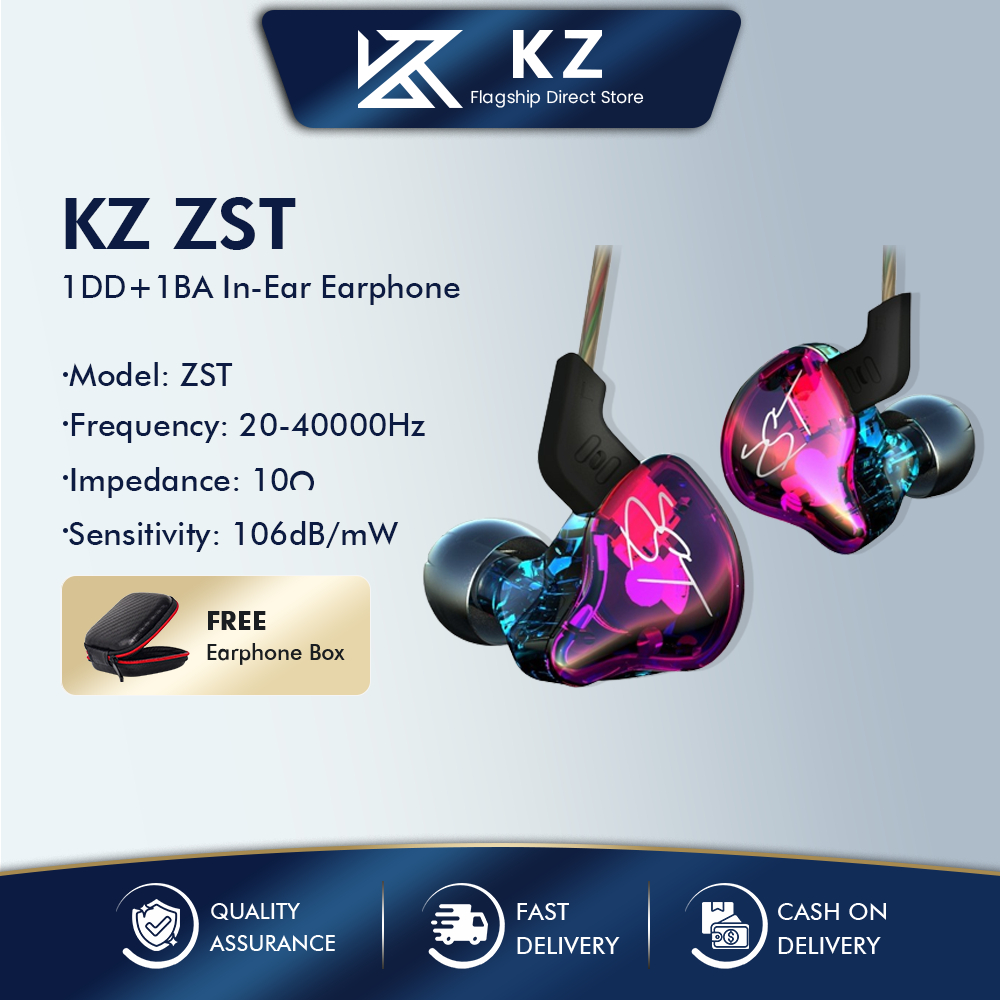 KZ ZST Hybrid Technology 3.5mm 1DD+1BA In Ear Monitors Noise Cancelling