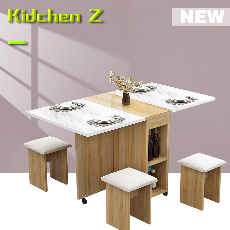 Movable foldable dining table with wheels multifunctional 1 table 4