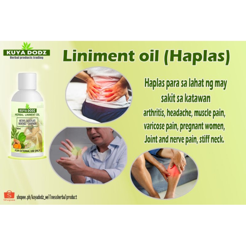 liniment oil kuya dodz haplas natural ingredients | Shopee Philippines