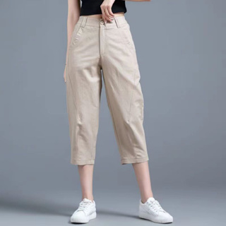 Casual pants Women's straight leg pants Cotton Plus size high waisted ...
