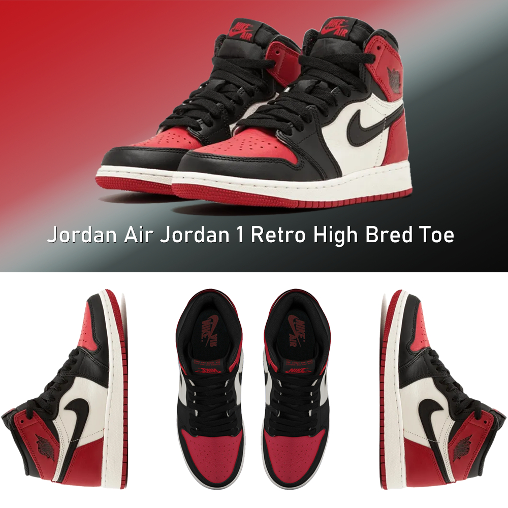 J1 High OG "Bred Toe" Retro GS Sneakers Vintage Shoes OEM Quality with