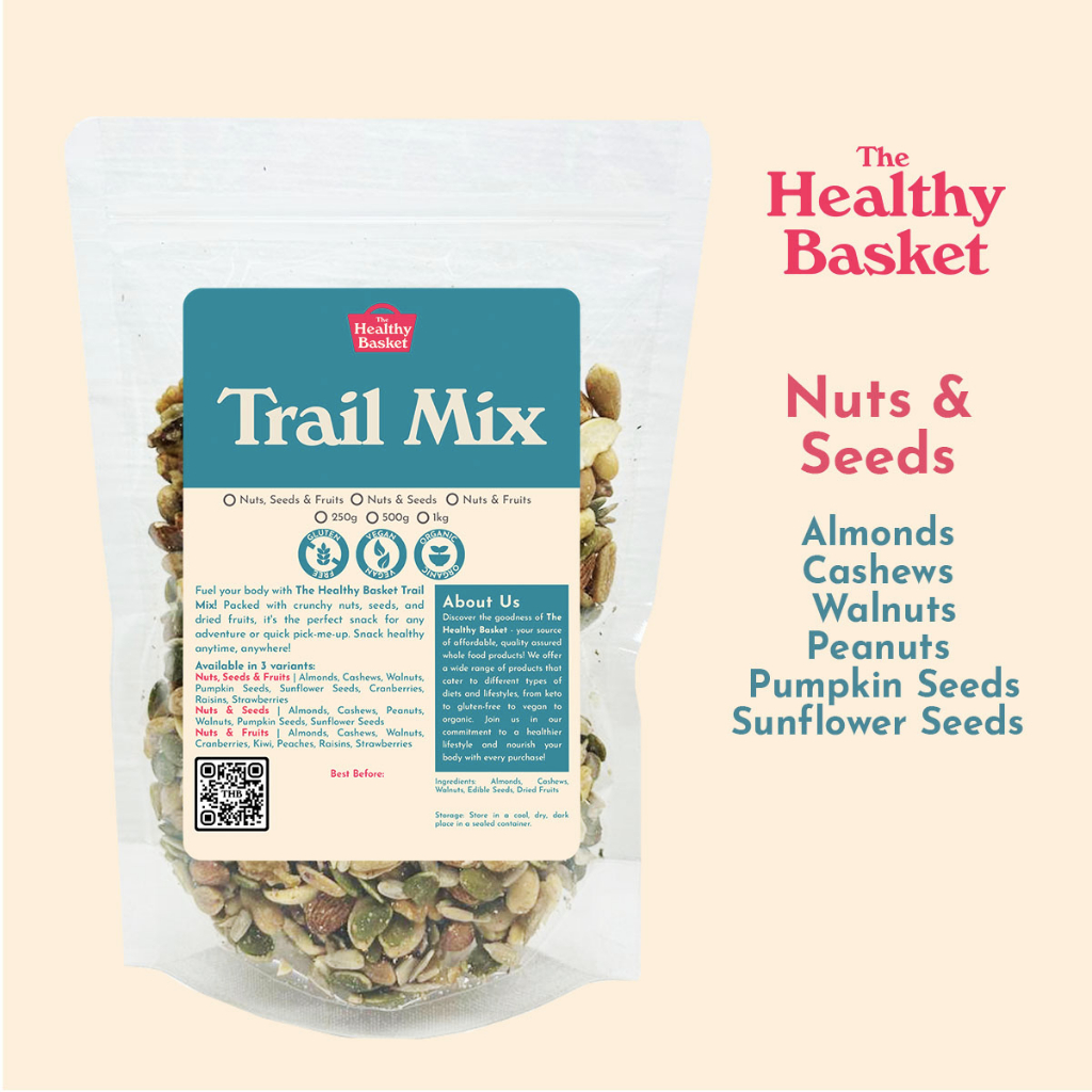 Healthy Basket Nuts & Seeds Trail Mix (250g, 500g & 1kg) | Shopee ...