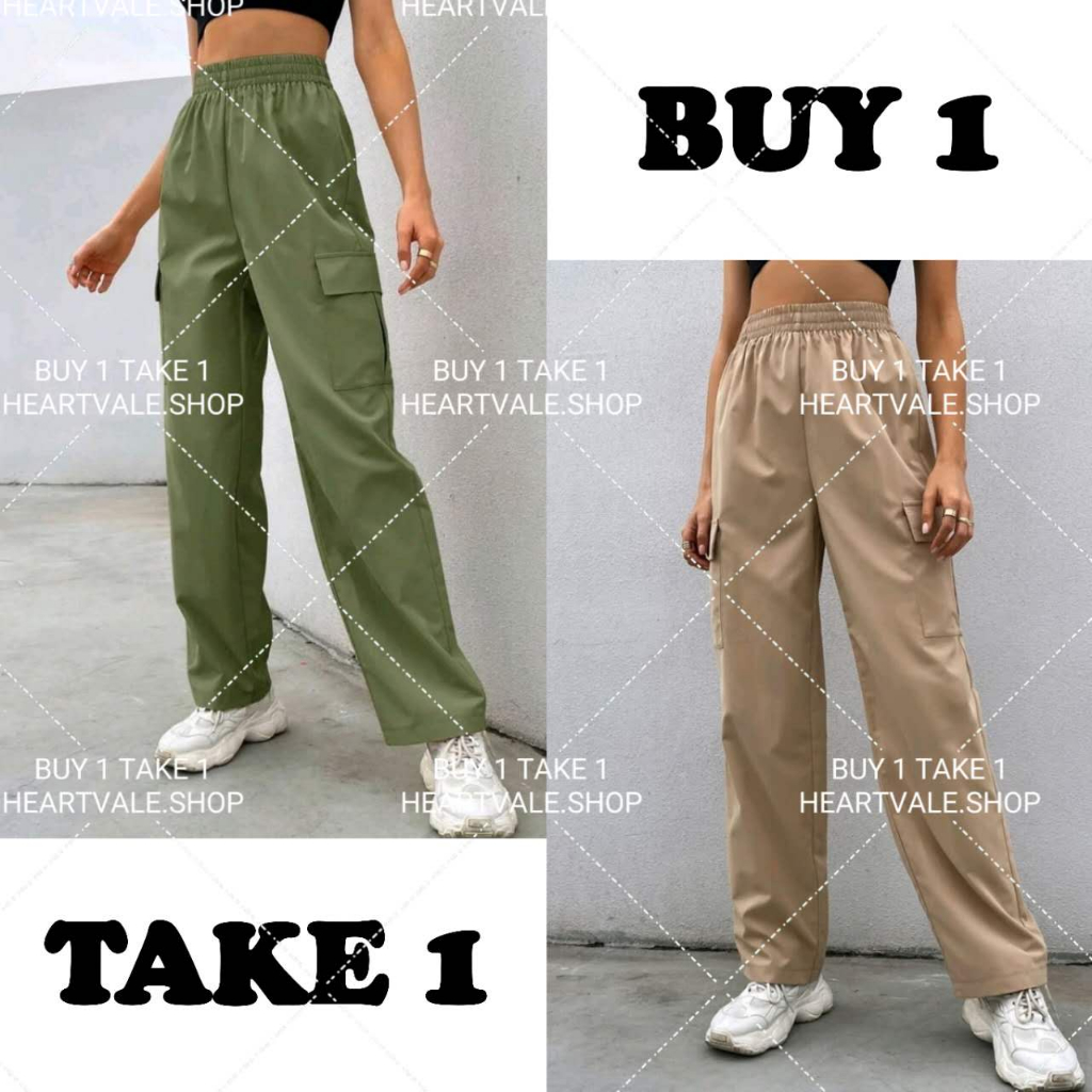 BUY 1 TAKE 1 CARGO Jogger Pants With Side Pocket Plain Taslan Cargo ...