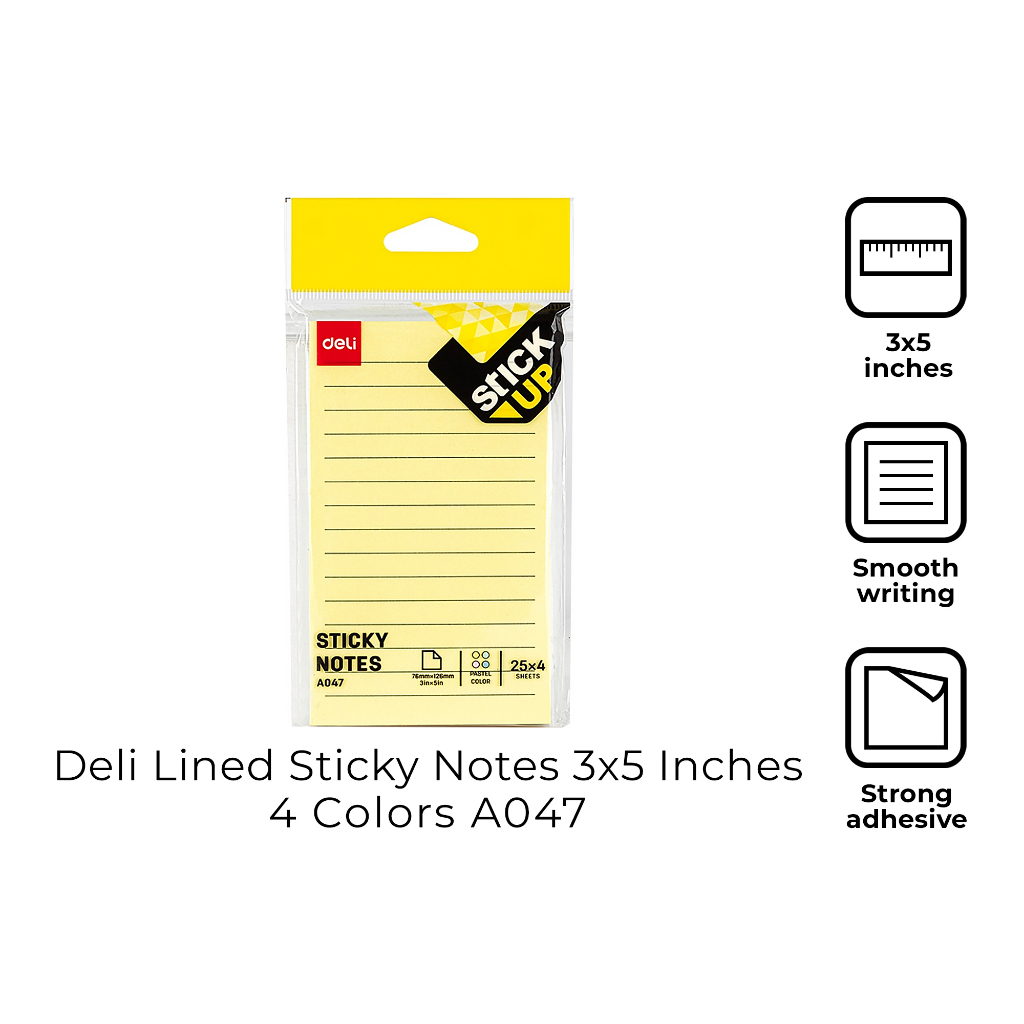 Deli A047 Lined Sticky Notes 3x5 Inches 4 Colors Shopee Philippines
