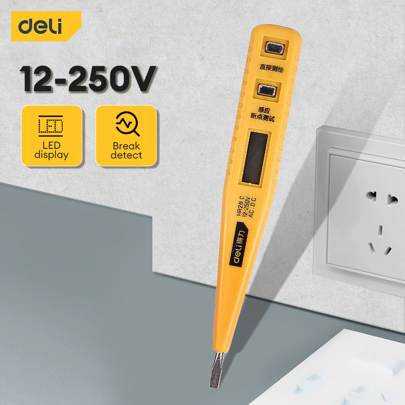 Deli DL8003 Electric Test Pen 12 250V Digital DC AC Voltage Detector