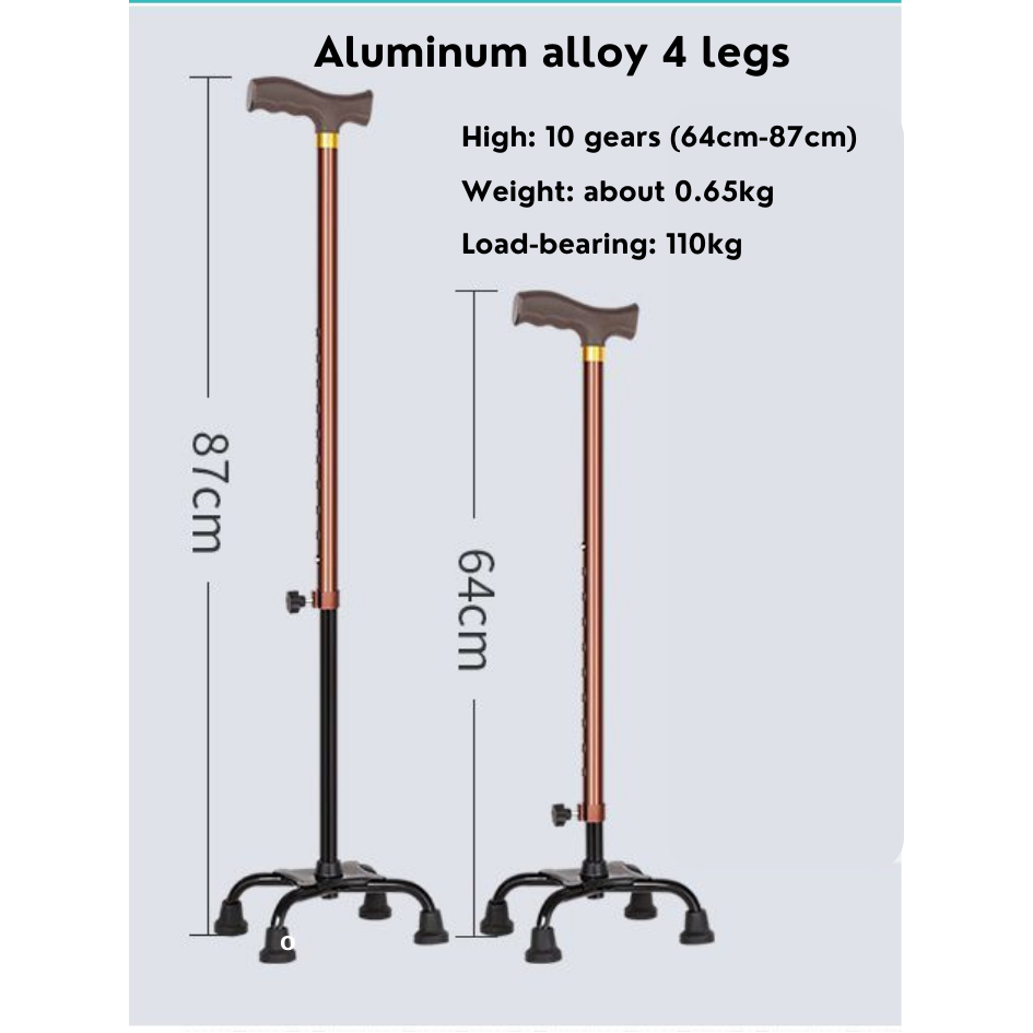 Quad Cane Adult Stainless Tungkod Lightweight Walking Stick 4 Legs
