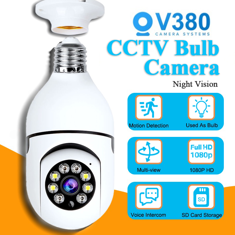 CCTV V380 Bulb Full HD 1080P Camera Security Night Vision Wireless Wifi