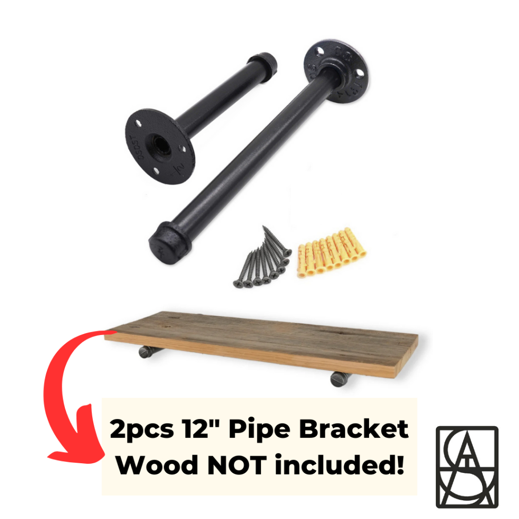 2pcs Industrial Pipe Shelf Bracket Black Steam Punk Wall mounted Pipes