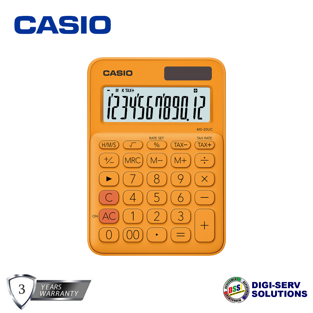 Casio Ms-20uc-rg Mini Desk Type Calculator Orange, 12 Digits, Large ...