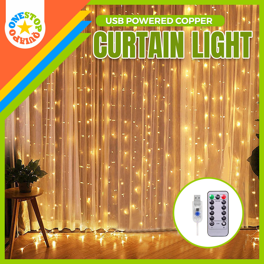 OSQ 300 LED USB 8 Lighting Mode Copper Wire Curtain Feather Fairy
